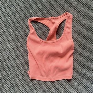 Pink ribbed workout top